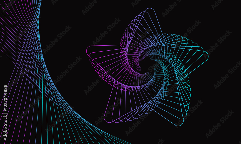 Wall mural spirograph abstract element on black background. vector illustration of spirograph in star shape