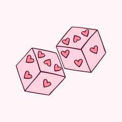 Cute Coquette aesthetic Dice with Hearts in hand drawn style and pink color for Valentine's Day