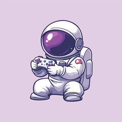Astronaut playing video games cartoon Vector Illustration