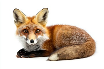 Obraz premium Red fox resting on white background