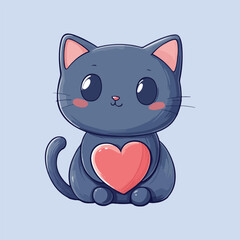 Cute cat holding a heart cartoon Vector Illustration