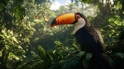 Fototapeta premium Channel-Billed Toucan (Ramphastos vitellinus) with Vibrant Plumage