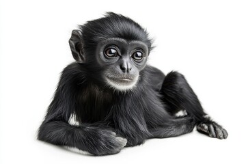 Obraz premium Adorable baby monkey, black fur, big eyes