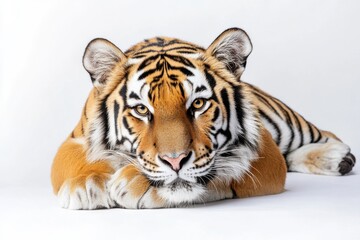 Obraz premium Majestic tiger resting, intense gaze.