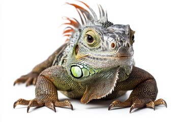 Fototapeta premium Green iguana posing against white background