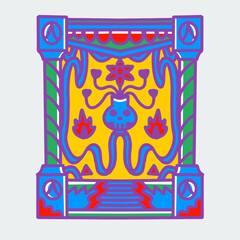 Big vector of hand drawn old school tattoo. Cartoon tattoo elements, Modern gate skull fire and flame