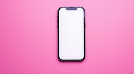 Smartphone with blank white screen on a pink background for mockup and design purposes