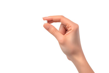 A human hand holding a pill in the palm, isolated on white background