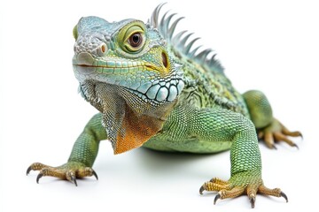 Vibrant Green Iguana White Background