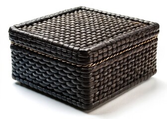 High-resolution image: a sleek black straw box, perfectly isolated against a pristine white background.