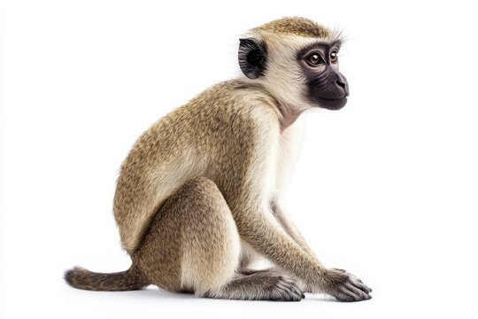 A young monkey sits, gazing to the side.