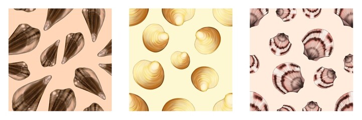 Semirealistic pattern of shell .Hand-drawn shell pattern. Shell isolated pattern for background. Spring, summer, autum season concept, Easter, nature. Design for card, print, and cover.