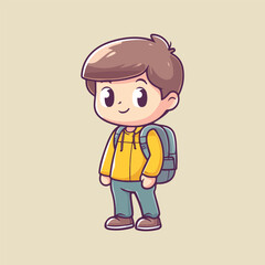 A cute boy with school bag Cartoon Vector Illustration
