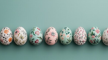 Easter day concept. Pastel Easter Eggs with Floral Inspired Patterns on Display