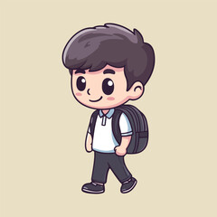 A cute boy with school bag Cartoon Vector Illustration