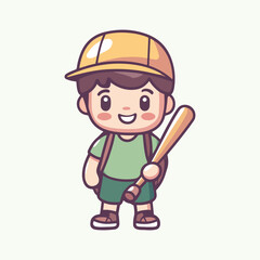 Cute boy holding a baseball bat Cartoon Vector Illustration