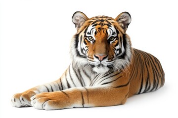 Naklejka premium Majestic tiger resting on white background.