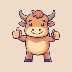 Cute Bull Thumbs Up Cartoon Vector Illustration
