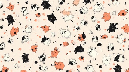 Cute Cartoon Animals Featuring Bears, Bunnies, and Kittens on Pink Background