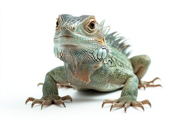 Obraz premium Green iguana posing against white background
