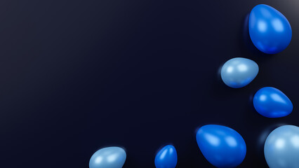 Happy easter decoration eggs background beautiful design, Modern natural blue and marble easter eggs. Happy Easter. Greeting card template. Creative design. Top view with copy space. 3d rendering