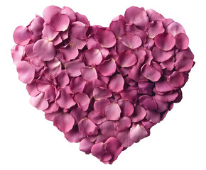 Fototapeta premium Vibrant pink rose petals heart composition image isolated transparent. Love symbol. Valentines day romantic decor cut out photo png. Flower crafting cutout element object photography