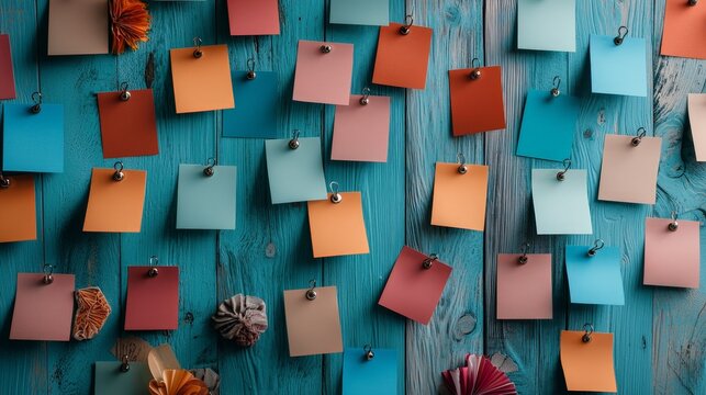 Colorful Flashcards with Motivational Quotes on a Wooden Background