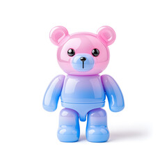 Fototapeta premium Plastic iridescent pink and blue bear toy with reflective accents isolated on white background
