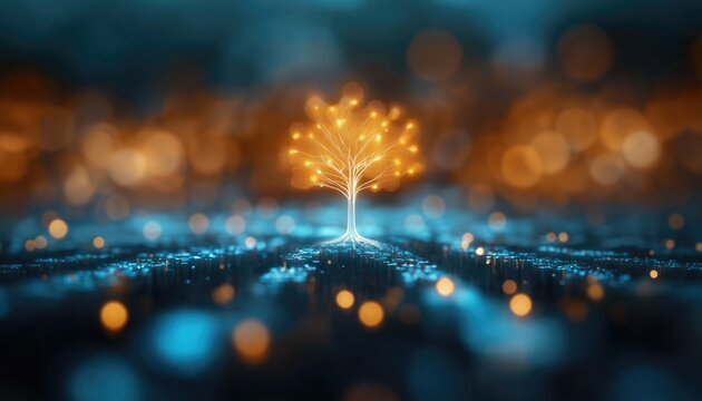 Succession Planning Digital Tree Growing on Blue Circuit Board