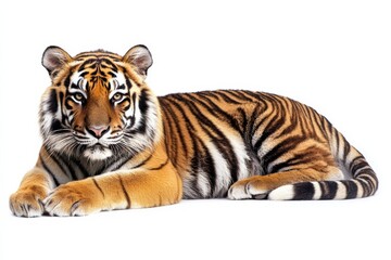 Obraz premium Majestic tiger resting on white background