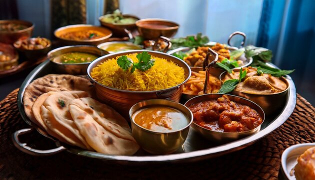 Indian food arranged in table ready to serve for the function hyper-realistic