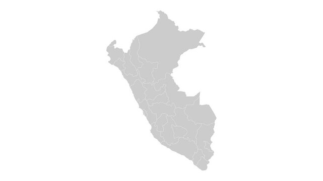 Peru map animation. Animation of Connecting all areas into a complete map of Peru with borders in the background with an alpha channel. Motion design.