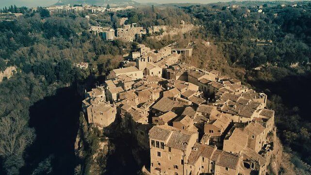 Over the Roofs of the Village of Calcata once abandoned for its hard living conditions and nowadays populated by a flourish artistic community