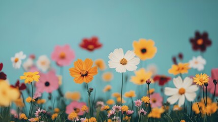 Fototapeta premium Spring Equinox day concept. Vibrant Blooming Wildflowers in Peaceful Spring Meadow Landscape