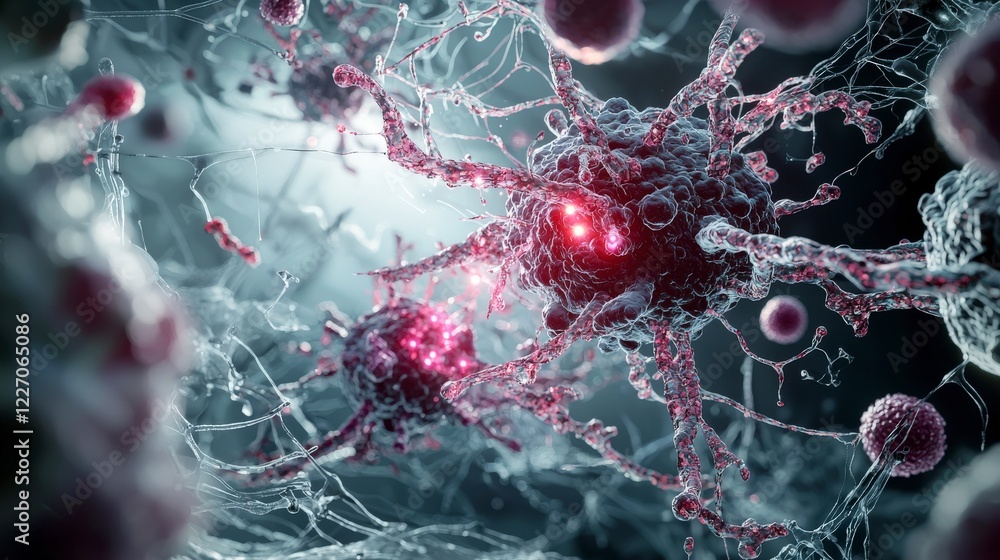 Aufkleber microscopic view of cells communicating laboratory setting digital art scientific exploration close-