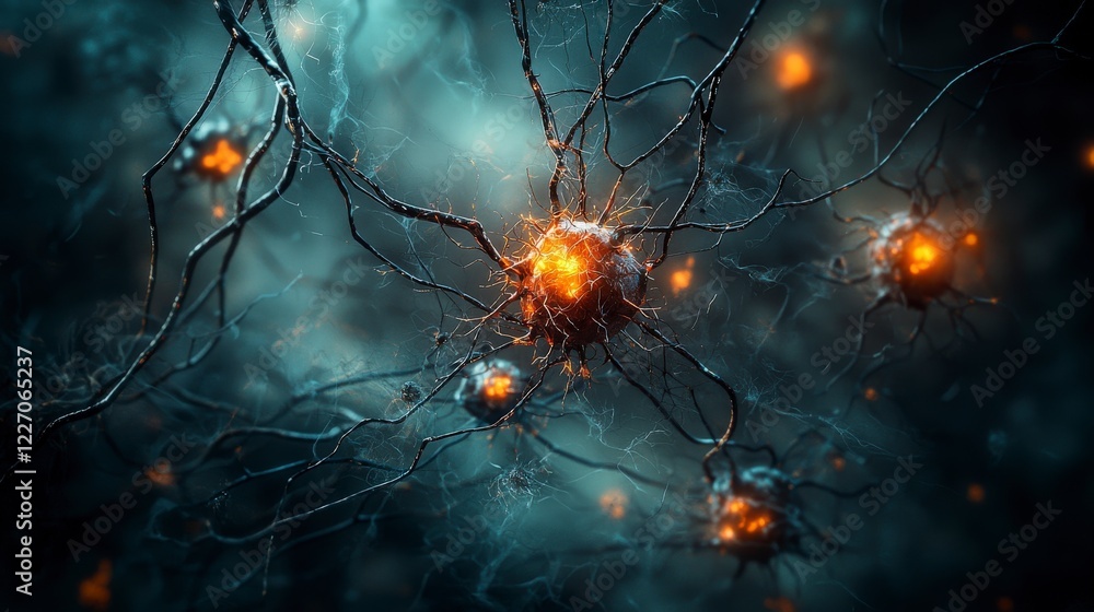 Poster Dynamic neural network connections in abstract visualization digital art virtual environment conceptual perspective