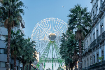 workers dismantling a ferris wheel after Christmas in Vigo