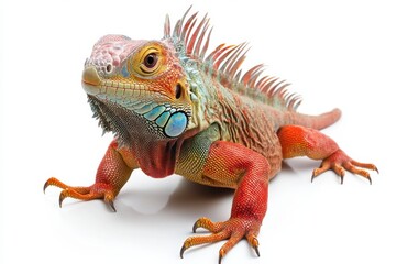 Fototapeta premium Vibrant Green Iguana on White Background