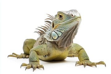 Obraz premium Green iguana basking in the sun.