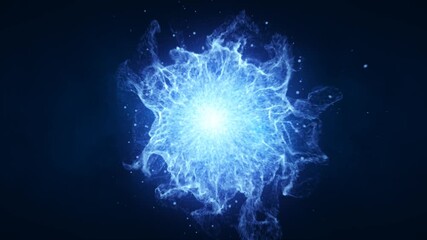 A dynamic burst of electric blue energy sphere radiating from a central point against a dark background, representing power and motion background, video in high quality 4k, motion design