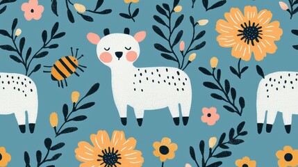 Spring Equinox day concept. Whimsical Spring Equinox with Cheerful Flowers and Buzzing Bees