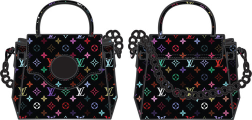 Stylish Multicolor Monogram Pattern Handbag, Shoulder Bag Design