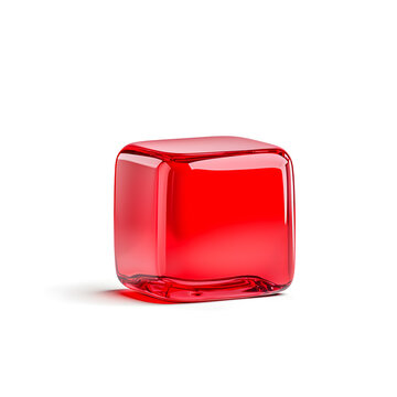 3d single glossy red jelly candy isolated on a white isolate background. Red jelly cube