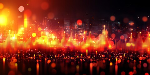 Fototapeta premium Vibrant Cityscape with Abstract Red and Orange Lights and Bokeh Effects, Night Background