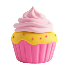 cupcake, muffin en 3d con crema en tonos amarillos y rosas. Concepto decoraciones y celebraciones infantiles, cumplea&ntilde;os, aniversarios, dia de la madre