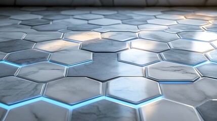 Fototapeta premium Futuristic Hexagonal Tiles with Glowing Blue Edges