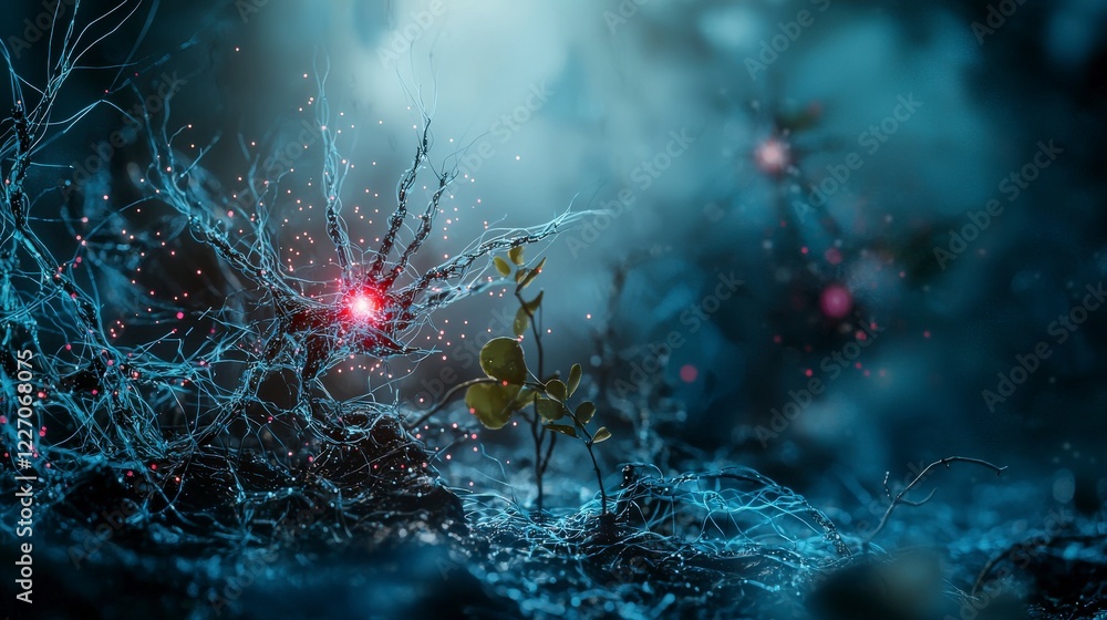 Aufkleber Nanotechnology interconnectedness a minimalist scene of nature's resilience in a futuristic setting