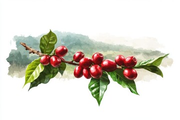 Coffee Plant with Vibrant Red Cherries