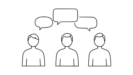 Monochrome Outline Art of Three People Engaged in a Silent Conversation