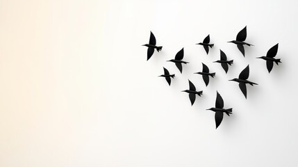 Naklejka premium Black Birds in Flight A Minimalist Composition